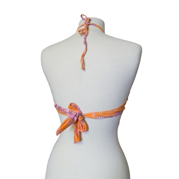 2/$25-Floral Halter Hawaiian 90s Vibes Bikini - Orange and Pink Size 6 - Picture 4 of 9